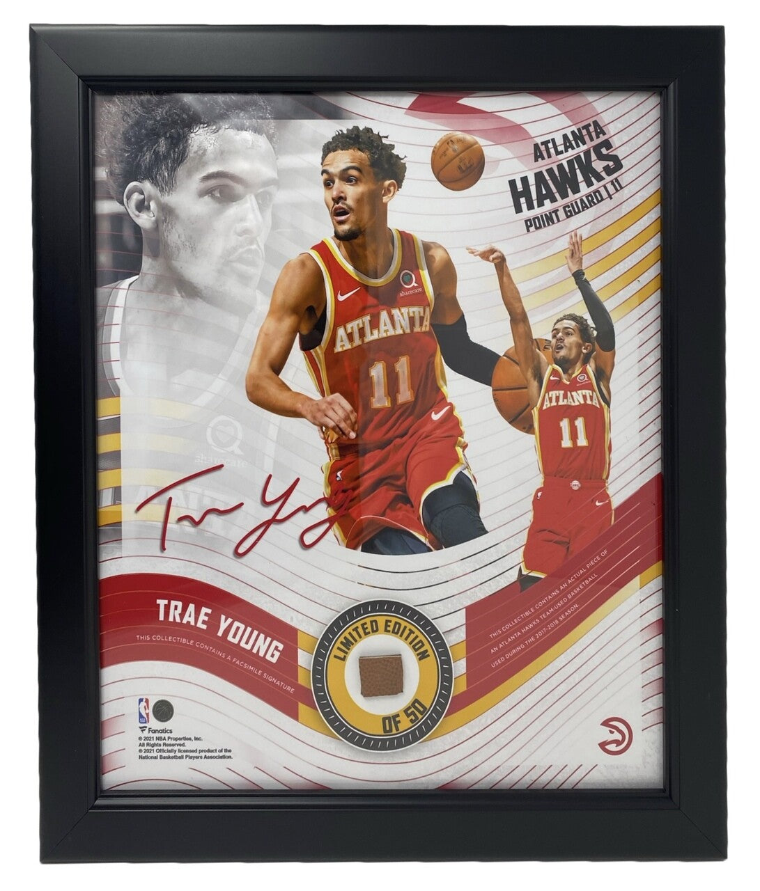 Trae Young Hawks Framed 15" x 17" Game Used Basketball Display LE 50
