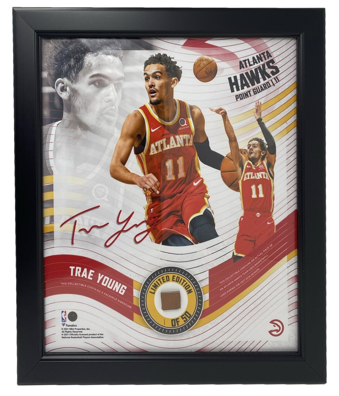 TRAE YOUNG Hawks Framed 15" x 17" Game Used Basketball Collage LE 1/50