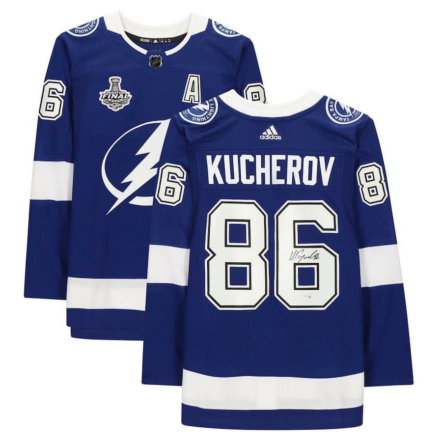NIKITA KUCHEROV Autographed Tampa Bay Lightning Adidas Blue Jersey with 2020 Stanley Cup Final Patch FANATICS