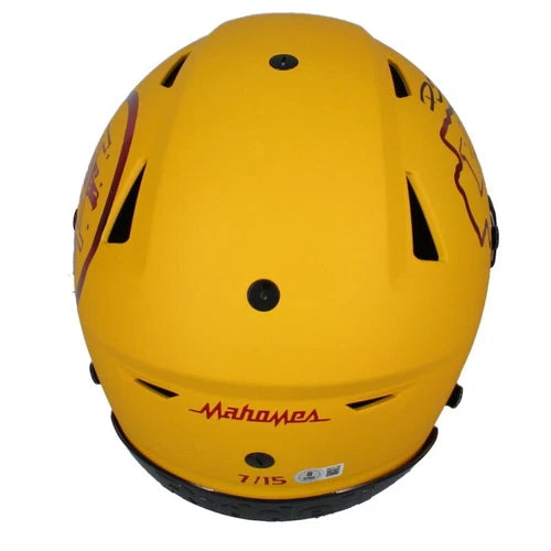 Patrick Mahomes Autographed Kansas City Chiefs Yellow Matte w/Red Chrome Inlay Speedflex Authentic Helmet LE 15 Beckett Witnessed