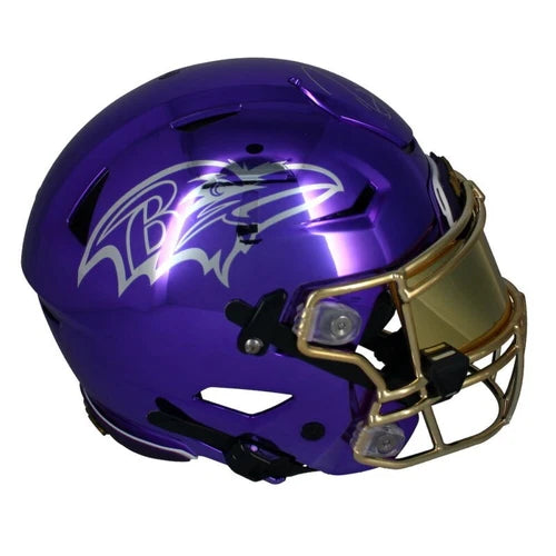 Ray Lewis Autographed Baltimore Ravens Custom Purple/Gold Chrome Speedflex Authentic Helmet Beckett Witnessed