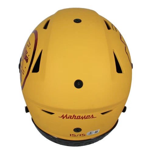 Patrick Mahomes Autographed Kansas City Chiefs Yellow Matte w/Red Chrome Inlay Speedflex Authentic Helmet LE 15/15 Beckett Witnessed