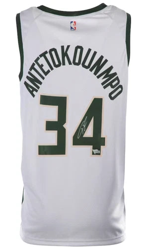 Giannis Antetokounmpo Milwaukee Bucks Autographed Nike White Association Swingman Jersey