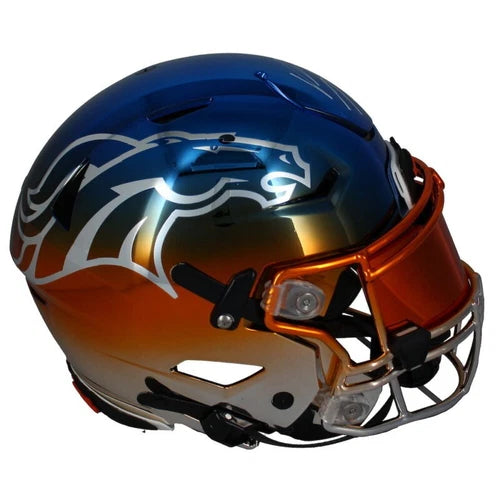 Bo Nix Autographed Denver Broncos Custom Blue/Orange Chrome Speedflex Authentic Helmet Beckett Witnessed