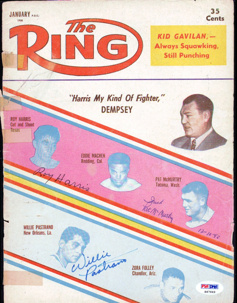 Pat McMurtry, Roy Harris & Willie Pastrano Autographed The Ring Magazine Cover PSA/DNA #S47649