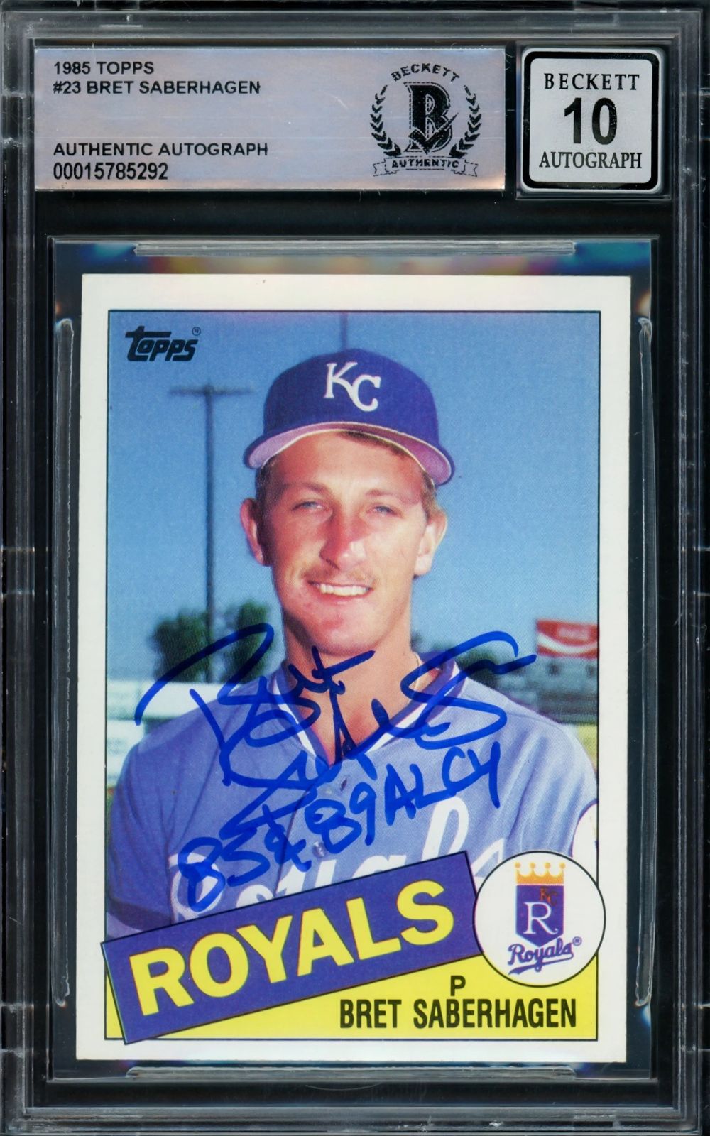 Bret Saberhagen Signed 1985 Topps #23 Royals Trading Card 85 & 89 AL CY BAS