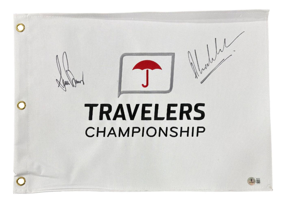 Sam Burns Anirban Lahiri Signed Travelers Championship Golf Flag BAS