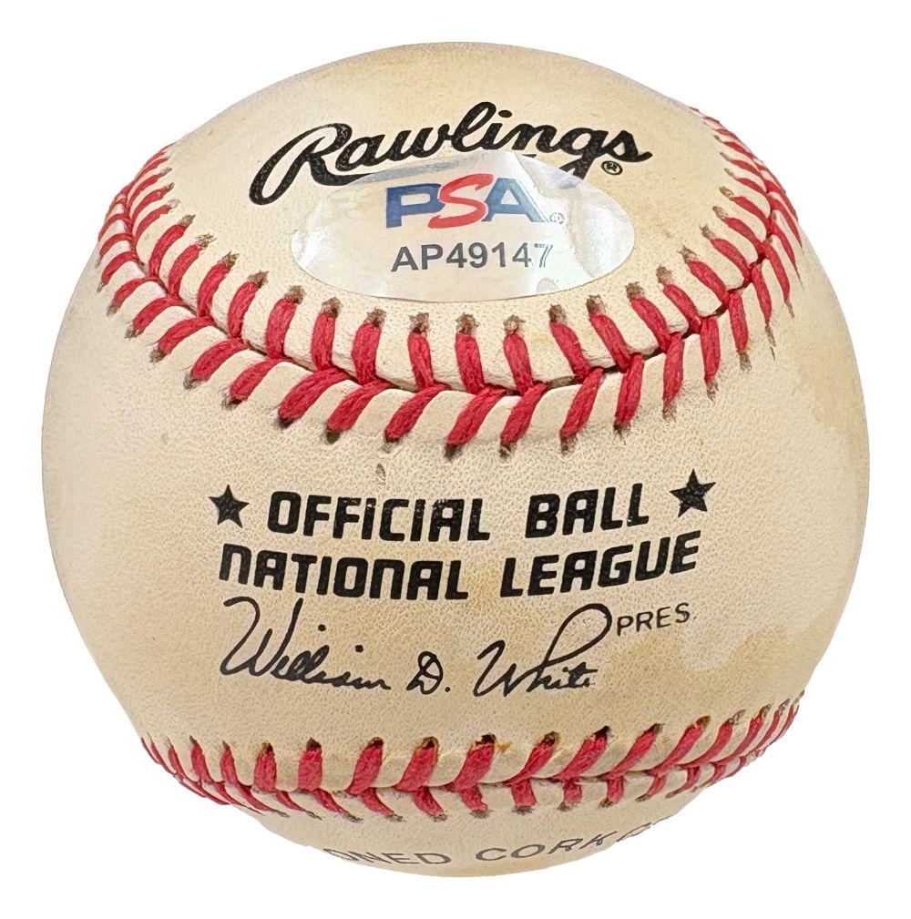 Sports Integrity Sandy Koufax Brooklyn Dodgers Signed Official NL Baseball, authenticated by PSA/DNA (AP49147), features red stitching and William D. White's signature as NL president.