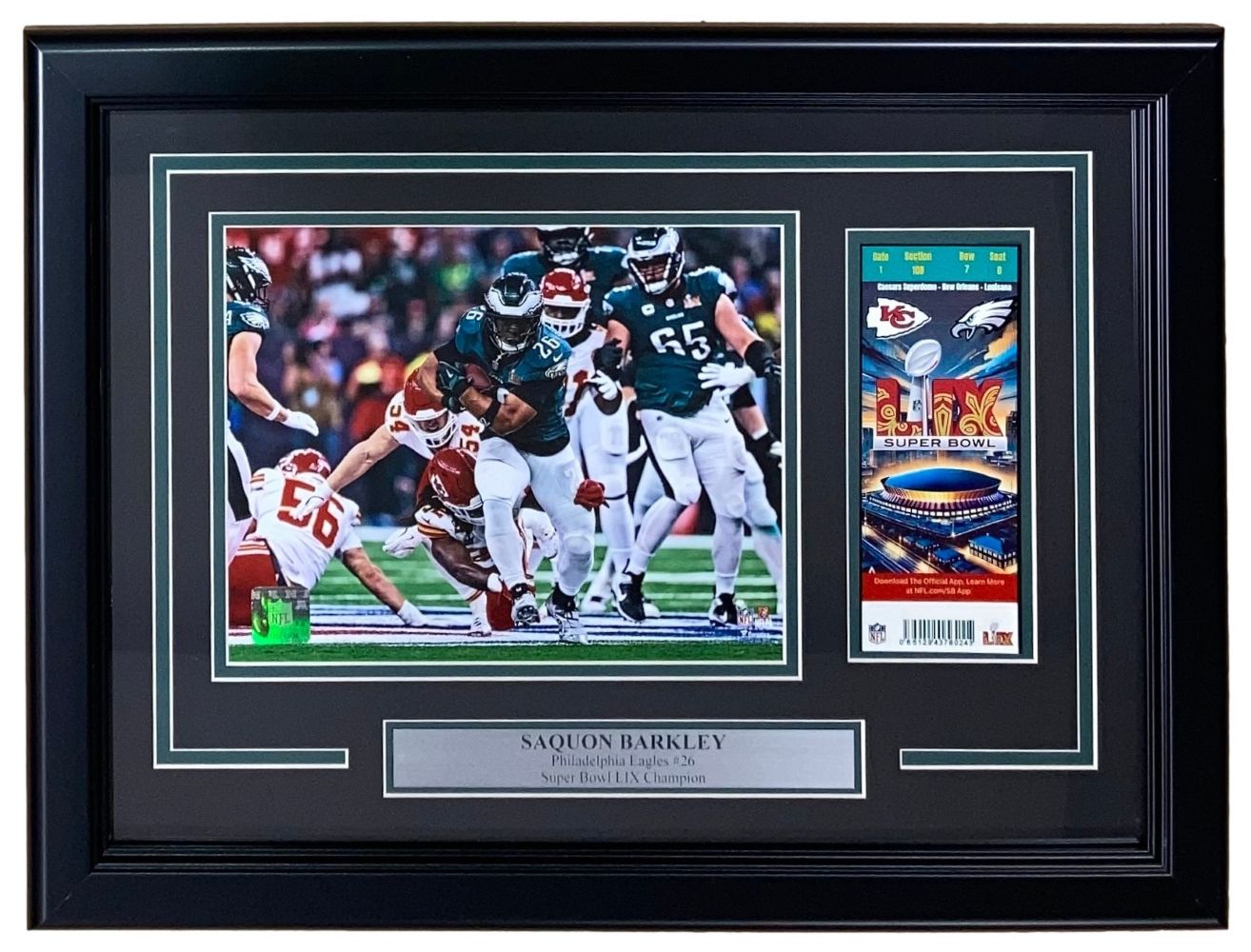 Saquon Barkley Framed 8x10 Eagles Super Bowl 59 LIX Photo w/ Replica Ticket