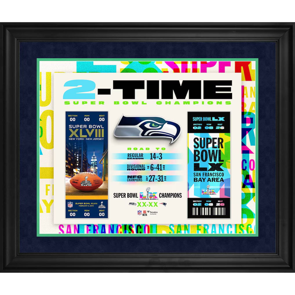 Seattle Seahawks Super Bowl XLVIII & LX Champions Framed 20" x 24" Two-Time Ticket Collage Stock #262090