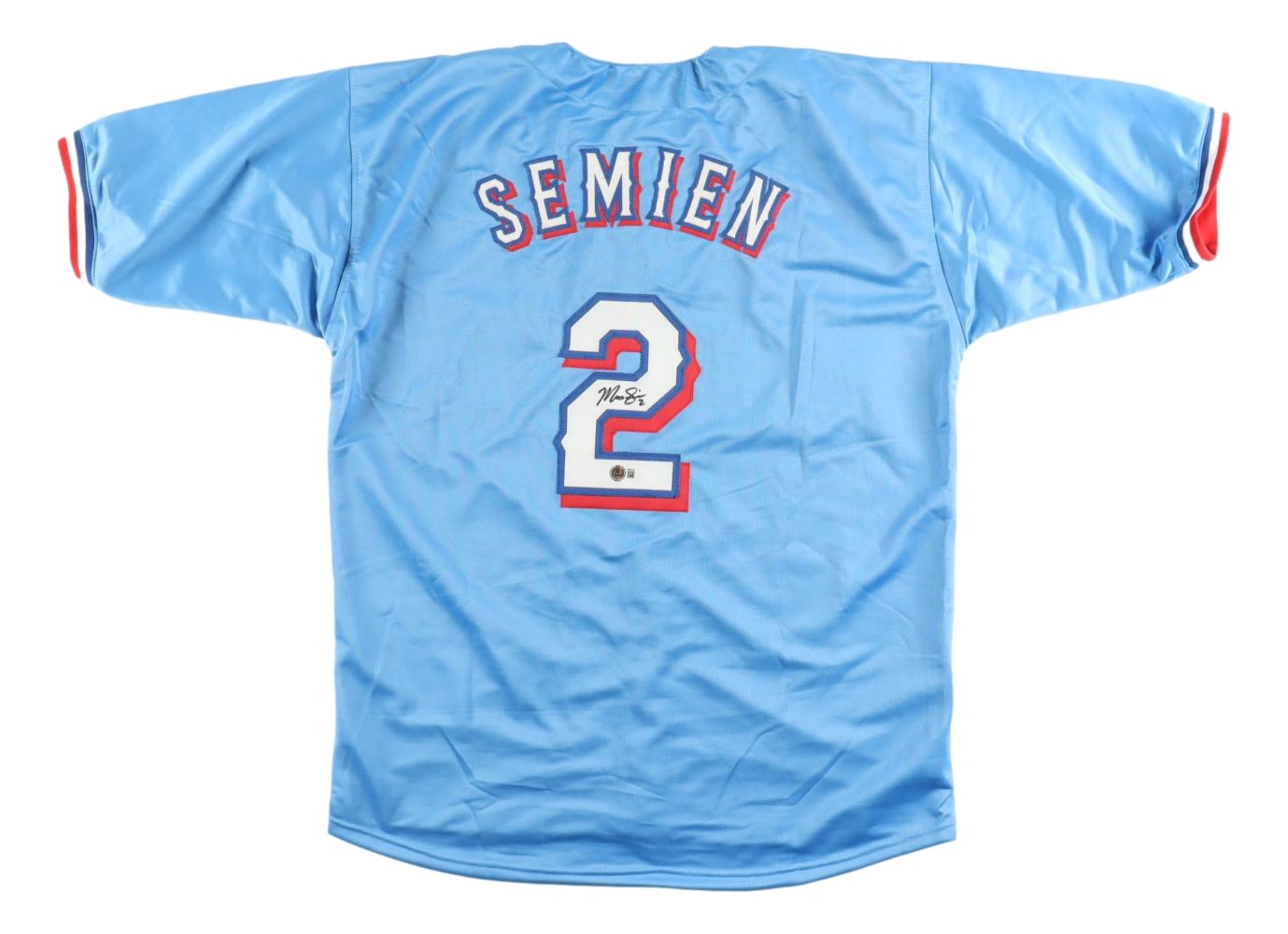 Marcus Semien Texas Signed Light Blue Baseball Jersey BAS