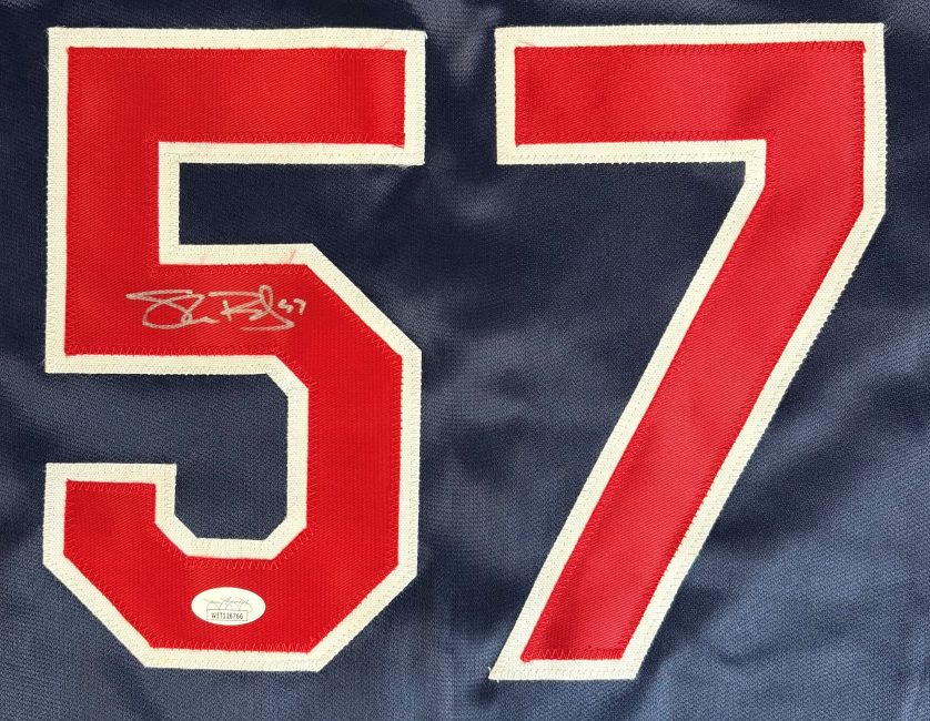 Shane Bieber Cleveland Signed Navy Baseball Jersey JSA