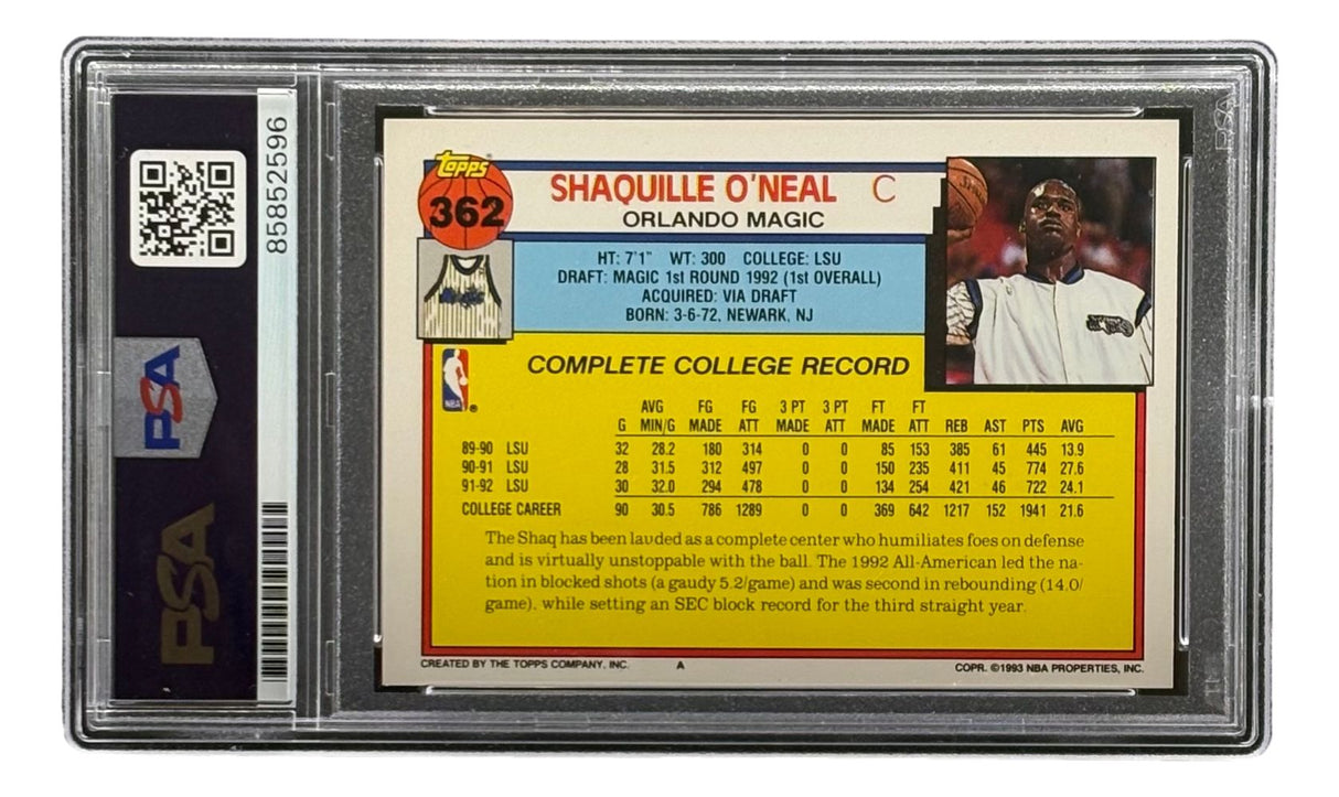Shaquille O'Neal Signed 1992/93 Topps #362 Magic Rookie Card PSA/DNA