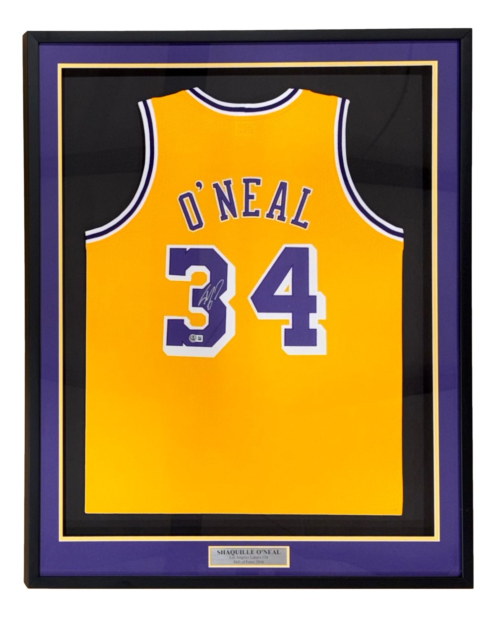 Shaquille O'Neal Los Angeles Signed Framed Yellow Basketball Jersey BAS ITP