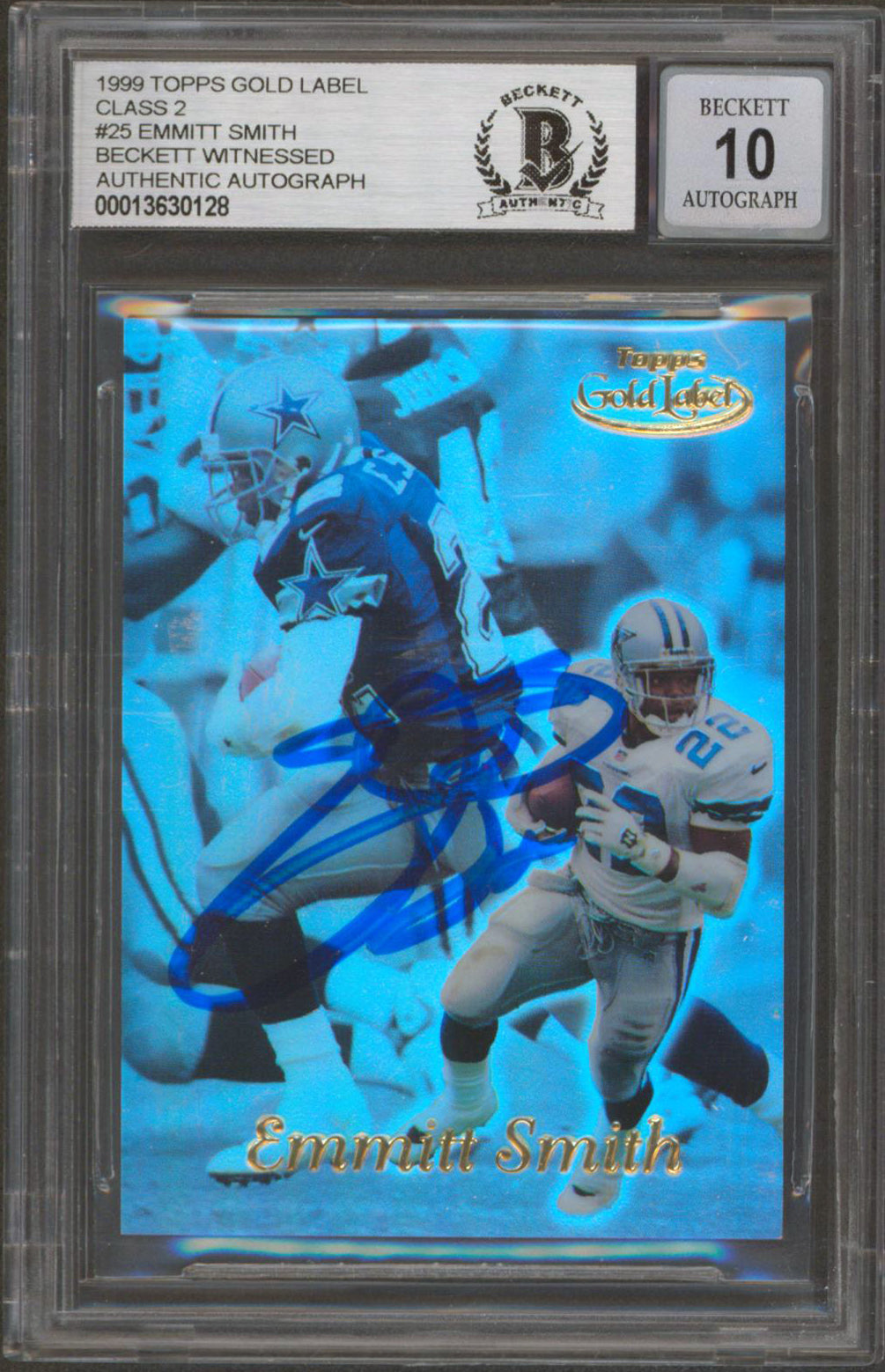 Cowboys Emmitt Smith Signed 1999 Topps Gold Label Class 2 #25 Card 10! BAS Slab