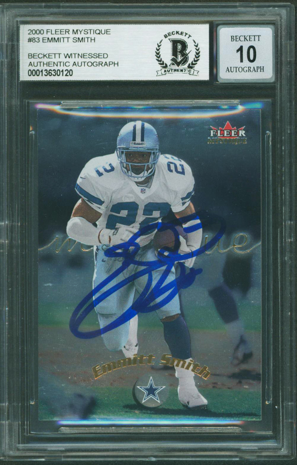 Cowboys Emmitt Smith Signed 2000 Fleer Mystique #83 Card Auto 10! BAS Slabbed