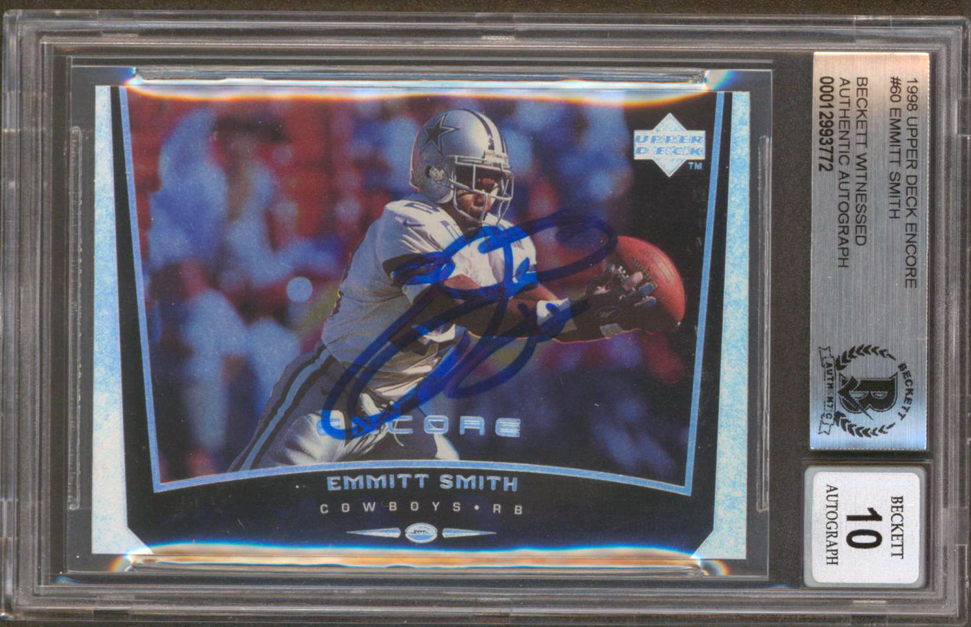Cowboys Emmitt Smith Signed 1998 Upper Deck Encore #60 Card Auto 10! BAS Slabbed