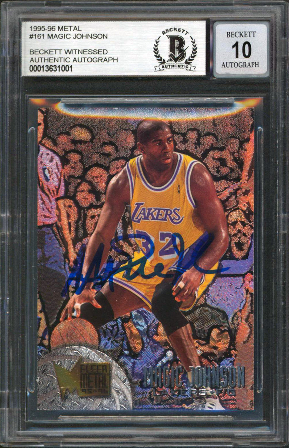 Lakers Magic Johnson Signed 1995 Metal #161 Card Auto Graded 10! BAS Slabbed