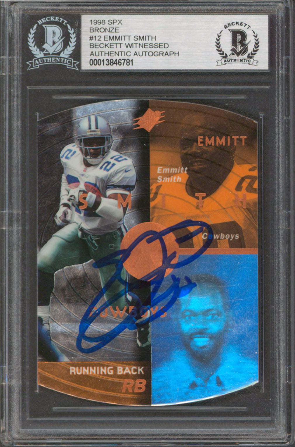 Cowboys Emmitt Smith Authentic Signed 1998 SPX Bronze #12 Card BAS Slabbed
