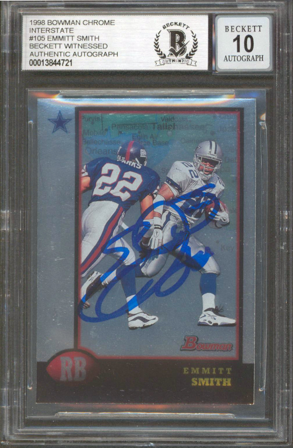 Cowboys Emmitt Smith Signed 1998 Bowman Chrome IS #105 Card Auto 10! BAS Slabbed