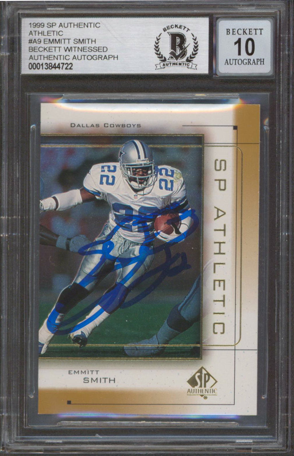 Cowboys Emmitt Smith Signed 1999 SP Authentic Ath #A9 Card Auto 10! BAS Slabbed