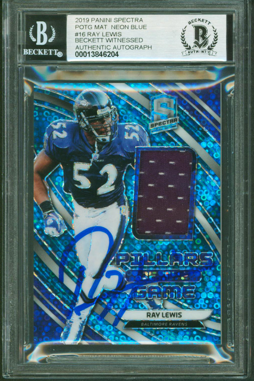 Ray Lewis Signed 2019 Spectra POTG Neon Blue #16 71/99 Card Auto 10! BAS Slabbed