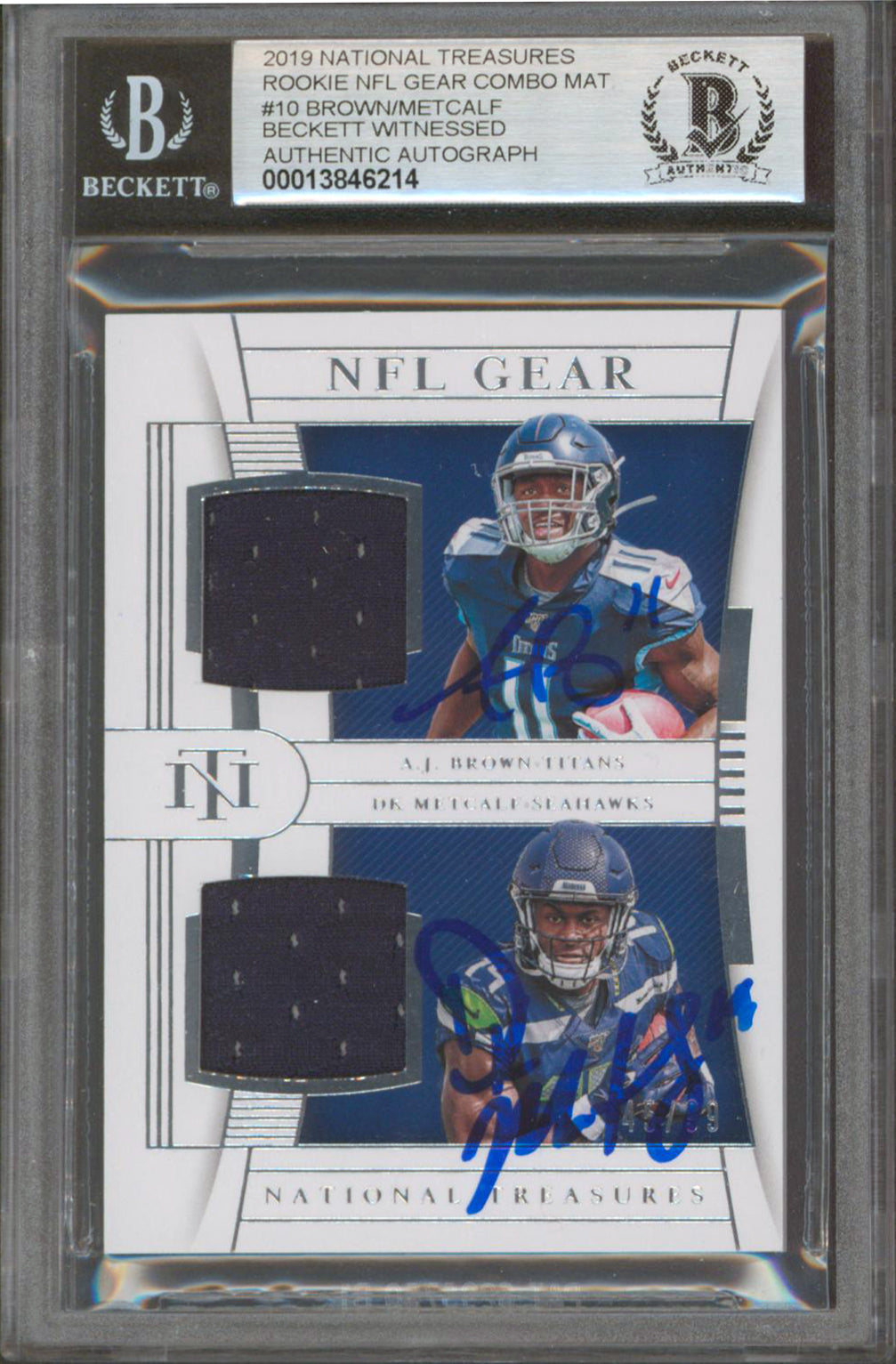 D.K. Metcalf & A.J. Brown Signed 2019 NT RC NFL Combo #10 Card Auto 10! BAS Slab