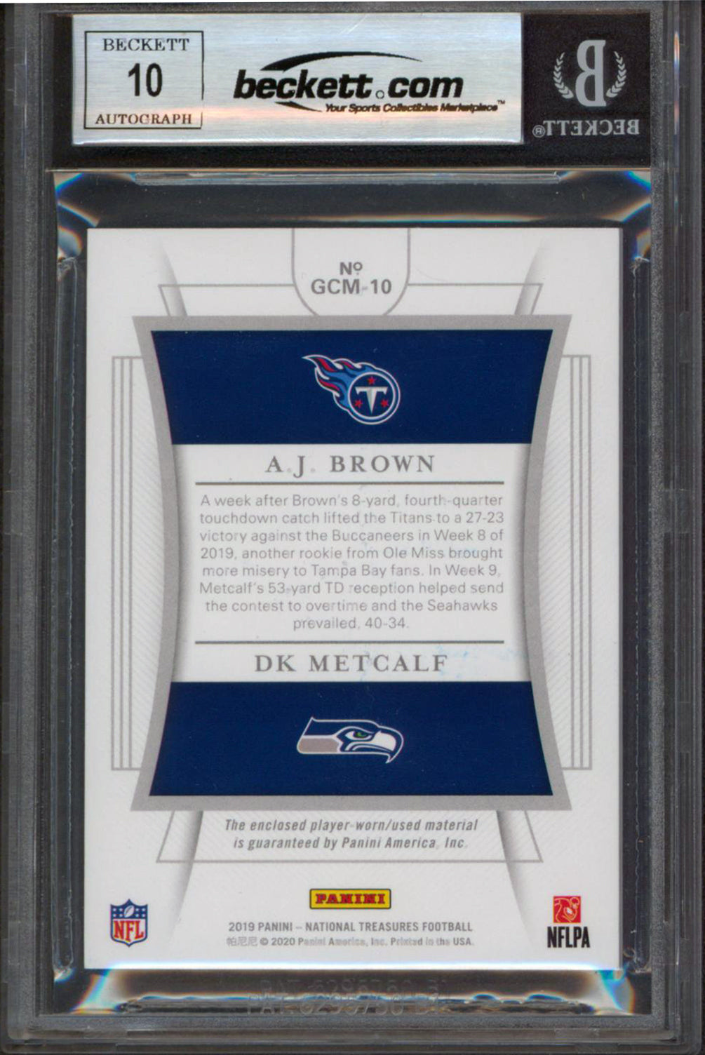 D.K. Metcalf & A.J. Brown Signed 2019 NT RC NFL Combo #10 Card Auto 10! BAS Slab