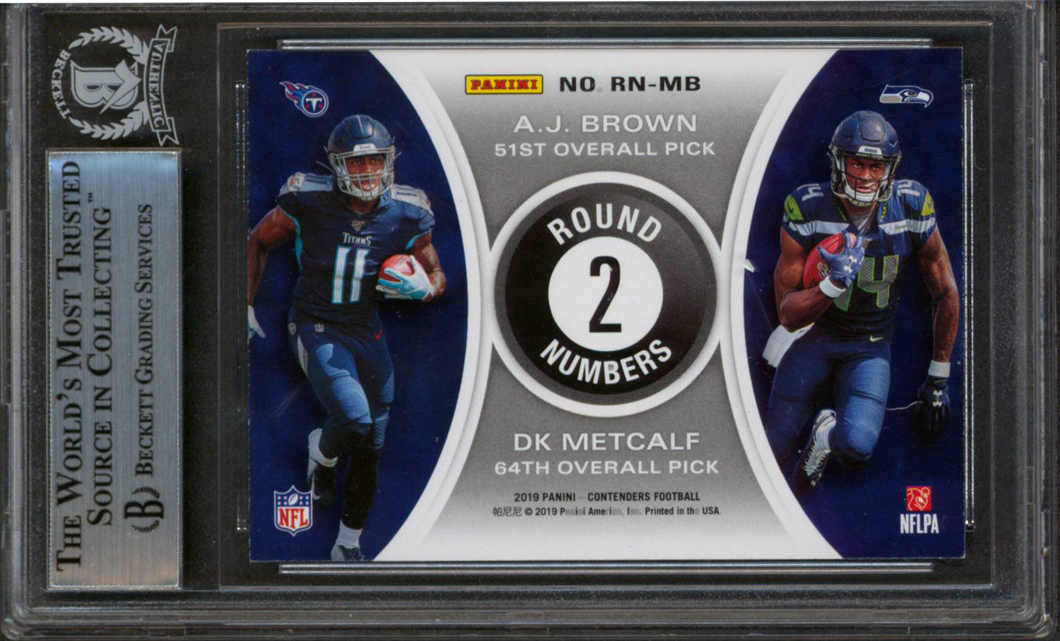 D.K. Metcalf & A.J. Brown Signed 2019 Panini Contenders RN #14 Card BAS Slabbed