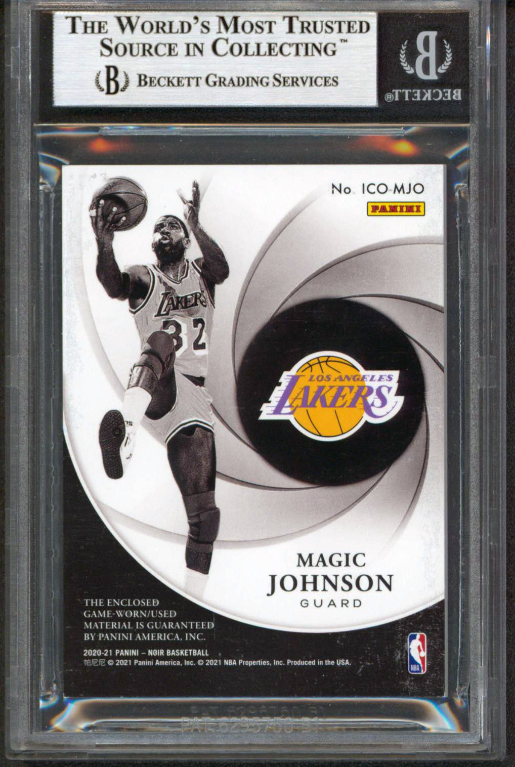 Magic Johnson Signed 2020 Panini Noir Icons #2 33/99 Card Auto 10! BAS Slabbed
