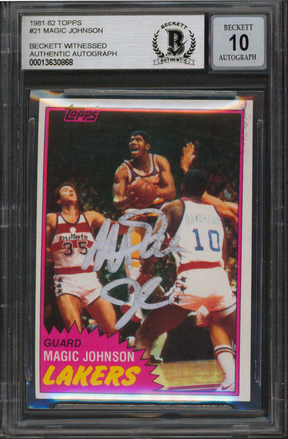 Lakers Magic Johnson Signed 1981 Topps #21 Card Auto 10! BAS Slabbed #13630868