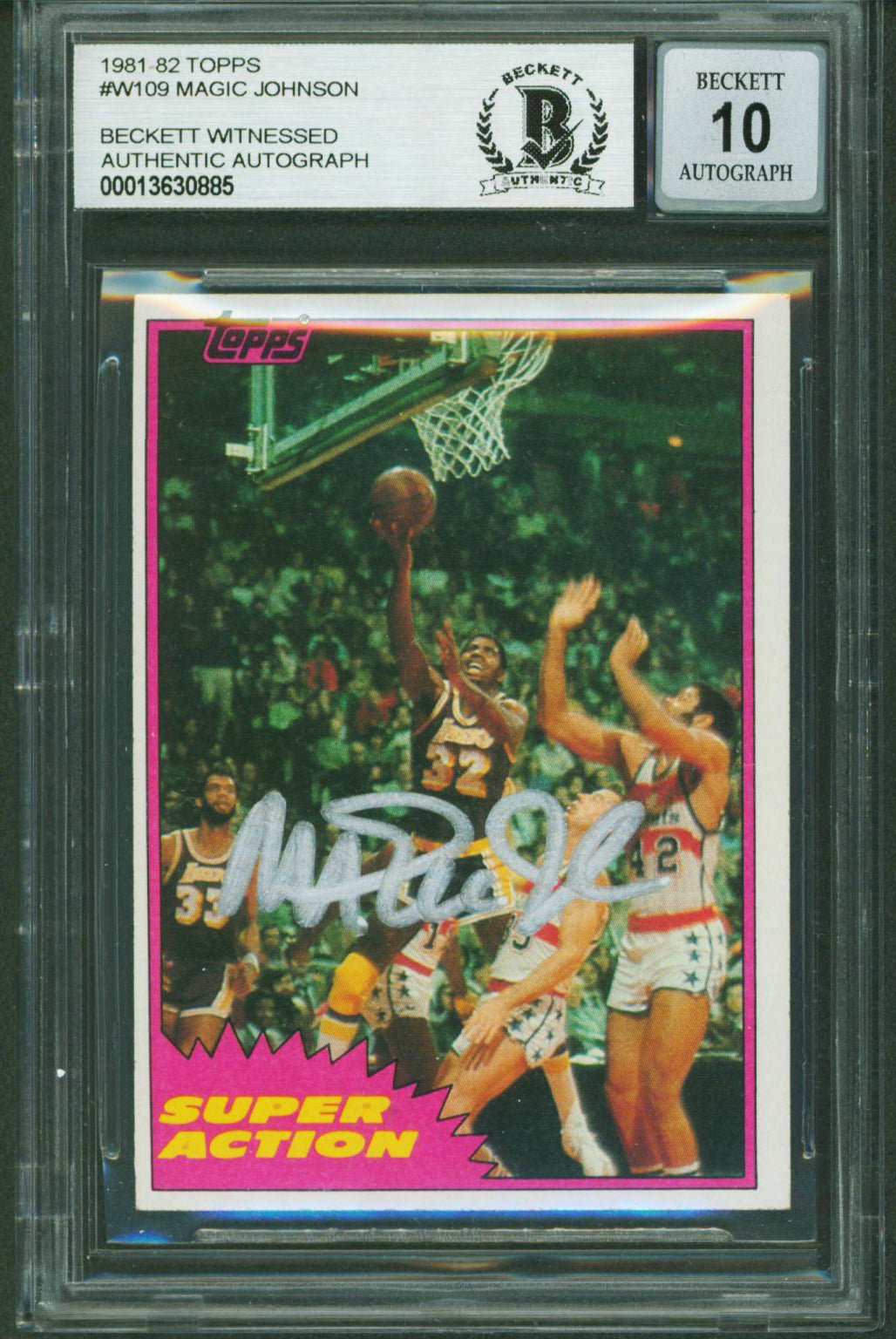 Lakers Magic Johnson Authentic Signed 1981 Topps #W109 Card Auto 10! BAS Slabbed