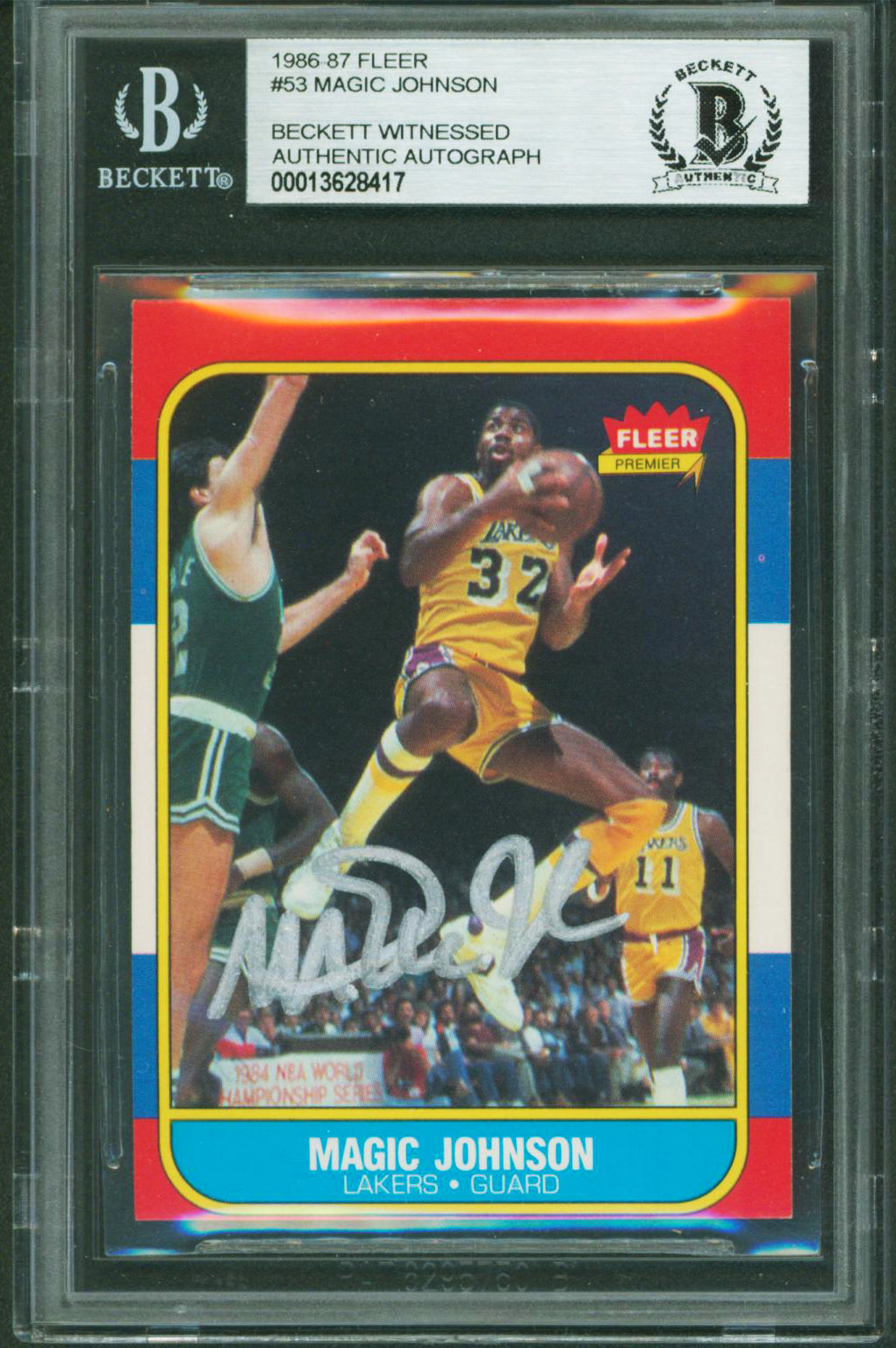 Lakers Magic Johnson Authentic Signed 1986 Fleer #53 Card BAS Slabbed
