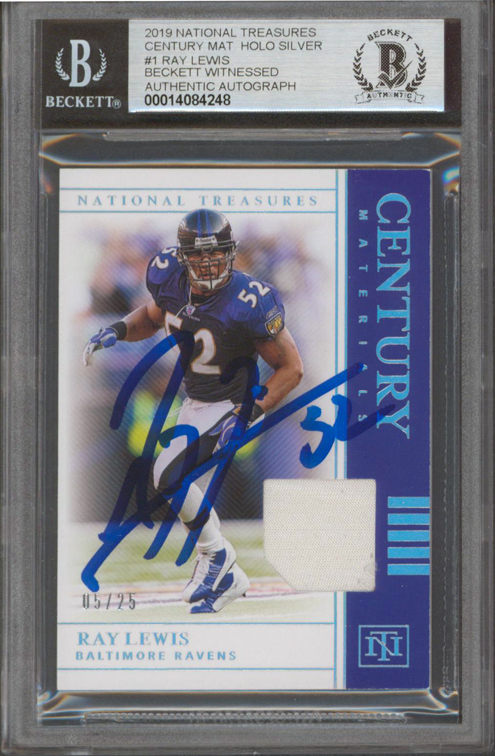 Ray Lewis Signed 2019 National Treasures Silver #1 5/25 Card Auto 10! BAS Slab