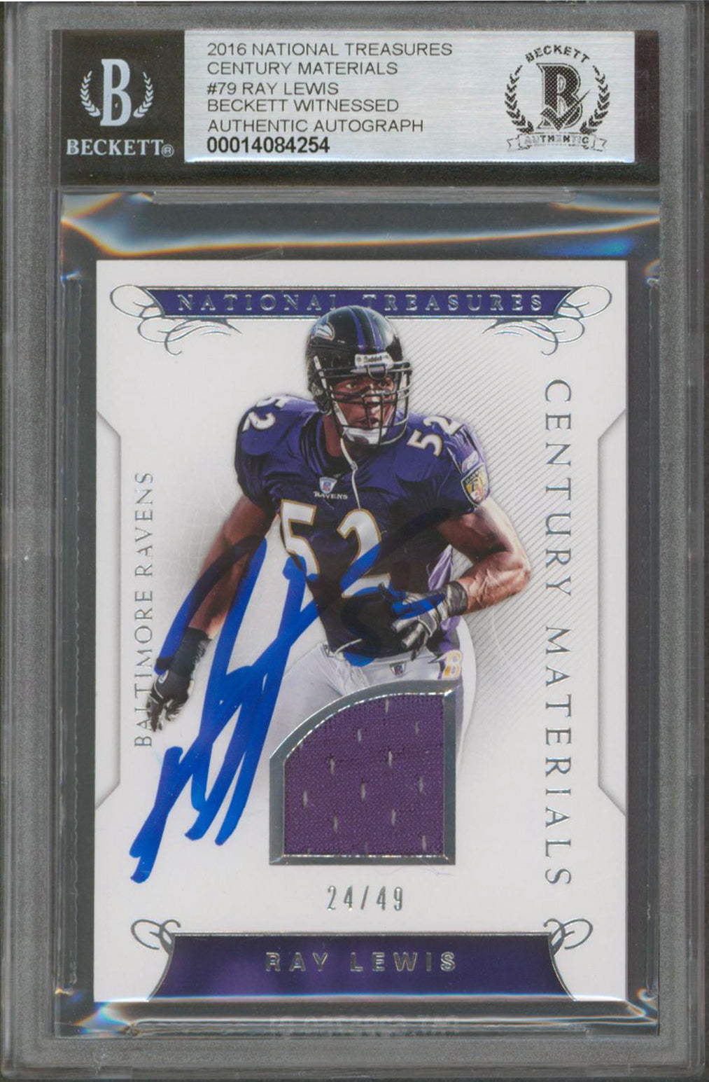 Ray Lewis Signed 2016 National Treasures CM #79 #24/49 Card Auto 10! BAS Slabbed