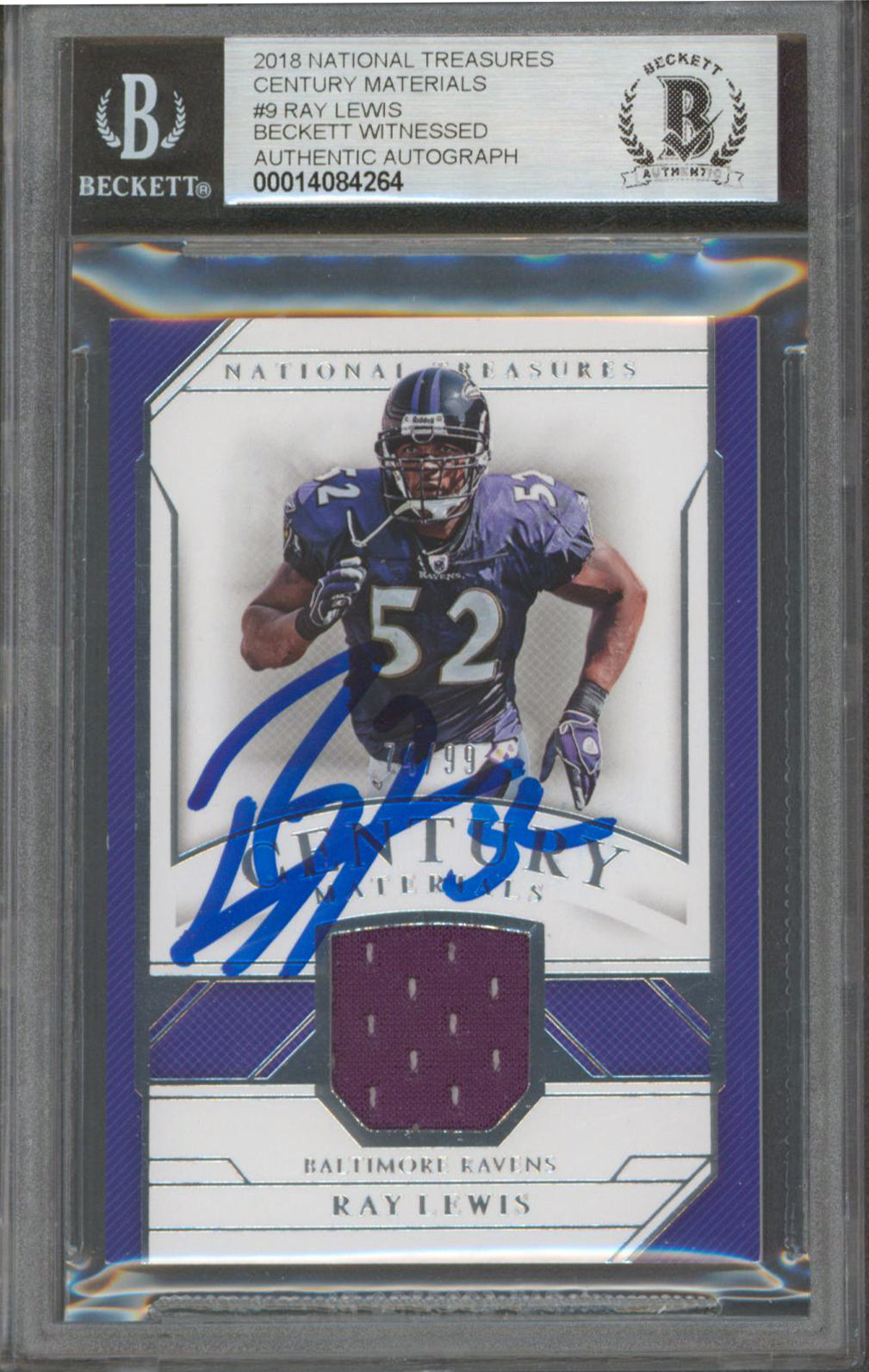Ray Lewis Signed 2018 National Treasures CM #9 74/99 Card Auto 10! BAS Slabbed