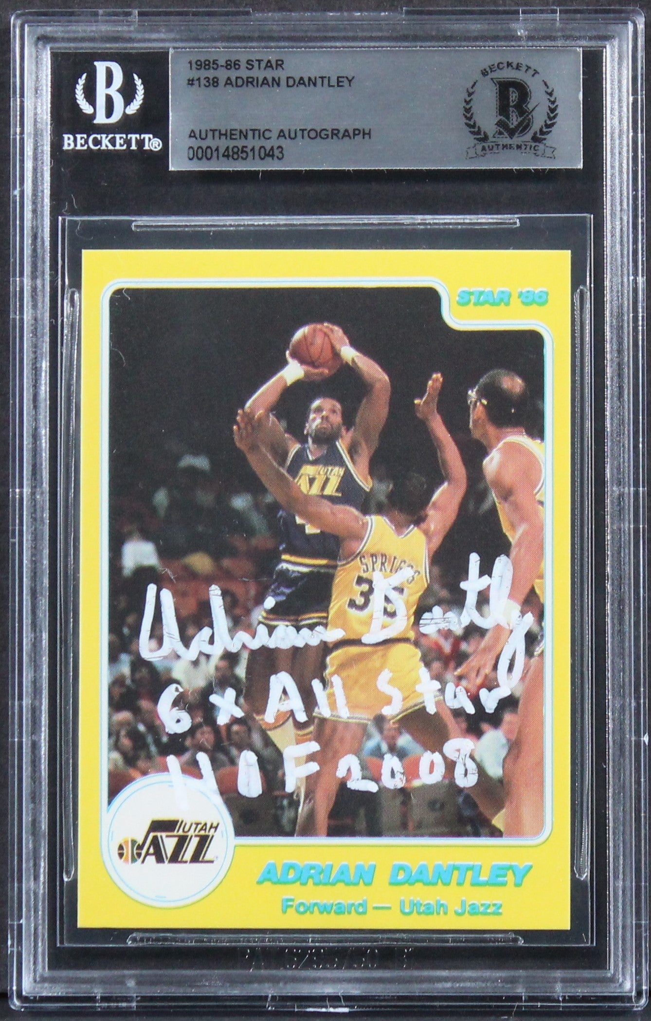 Jazz Adrian Dantley "6x All Star, HOF 2008" Signed 1985 Star #138 Card BAS Slab