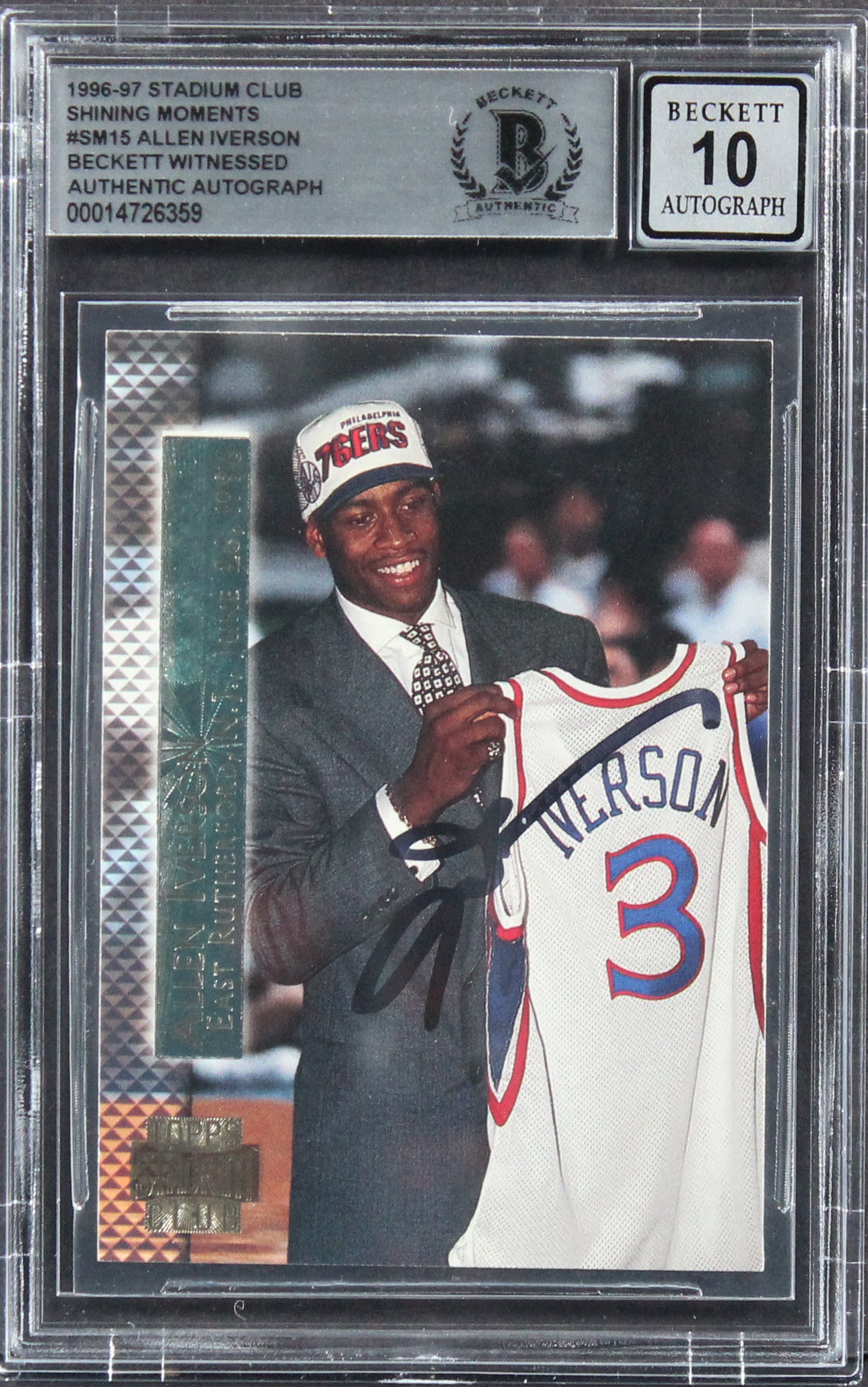 Allen Iverson Signed 1996 Stadium Club Shining Moments #SM15 RC Auto 10 BAS Slab