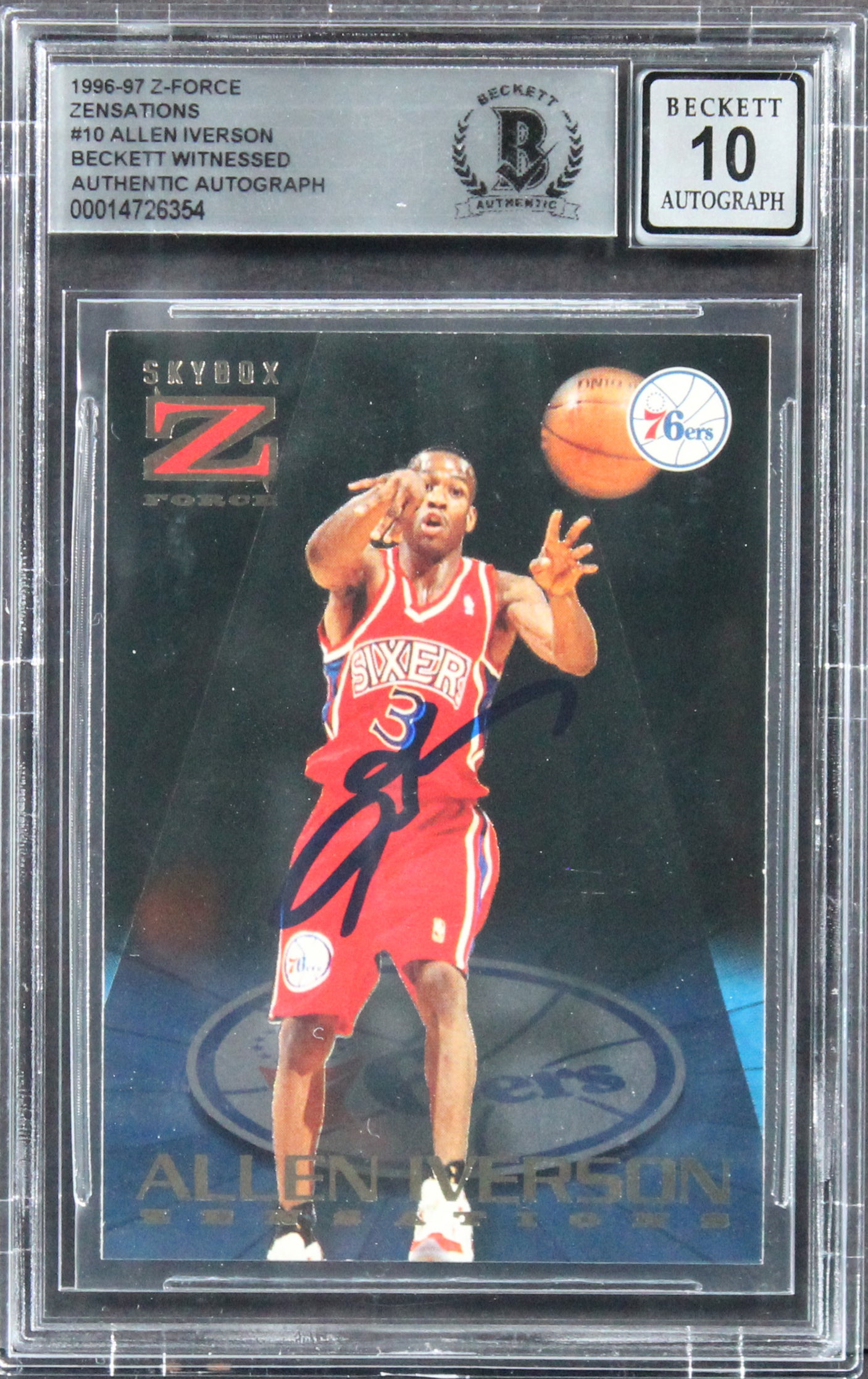 Allen Iverson Signed 1996 Z-Force Zensations #10 10/20 RC Auto 10! BAS Slabbed