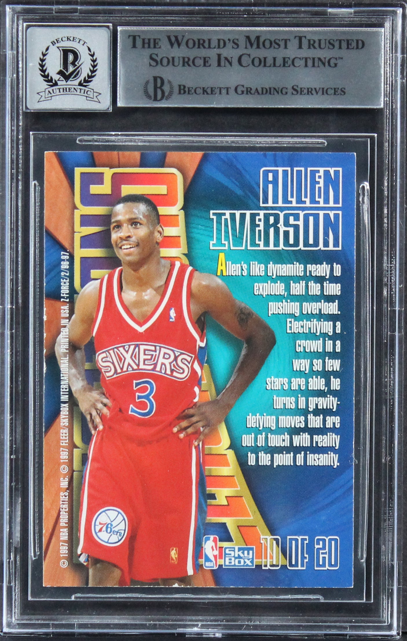 Allen Iverson Signed 1996 Z-Force Zensations #10 10/20 RC Auto 10! BAS Slabbed