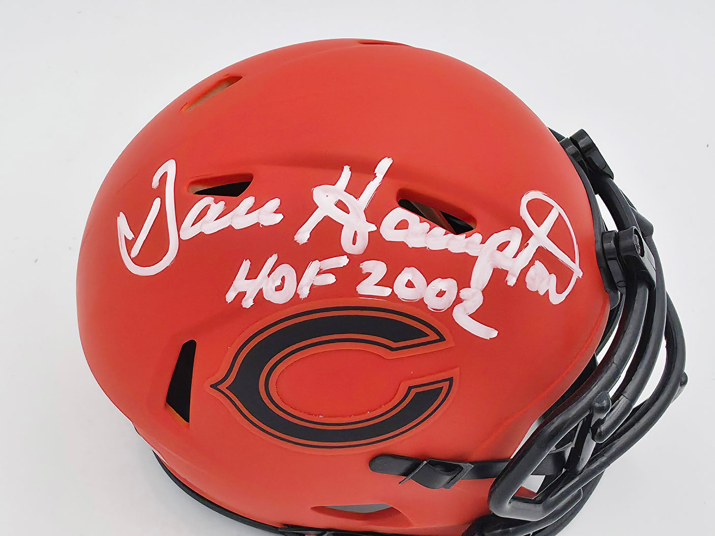 Dan Hampton Autographed Chicago Bears Rave Orange Mini Helmet "HOF 2002" Beckett BAS Witness Stock #249586