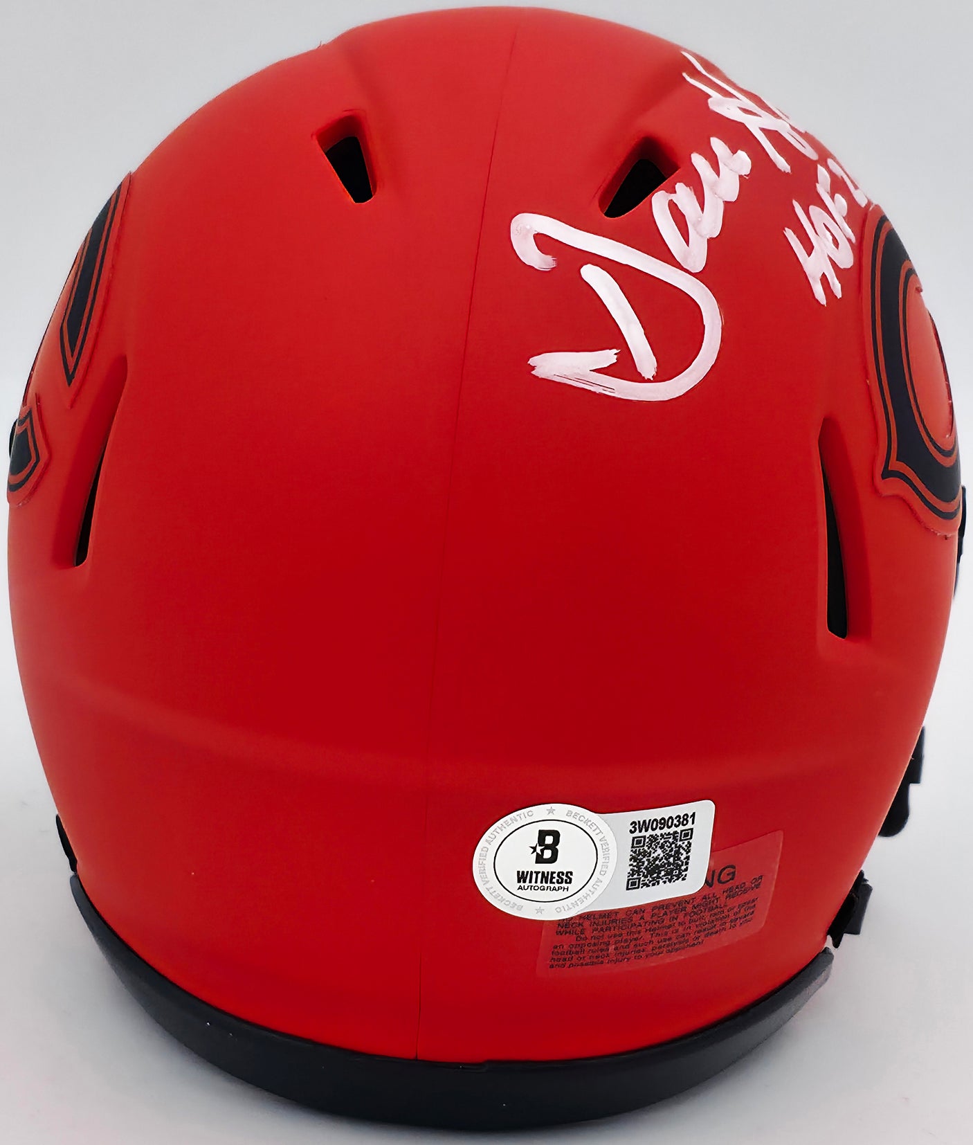 Dan Hampton Autographed Chicago Bears Rave Orange Mini Helmet "HOF 2002" Beckett BAS Witness Stock #249586