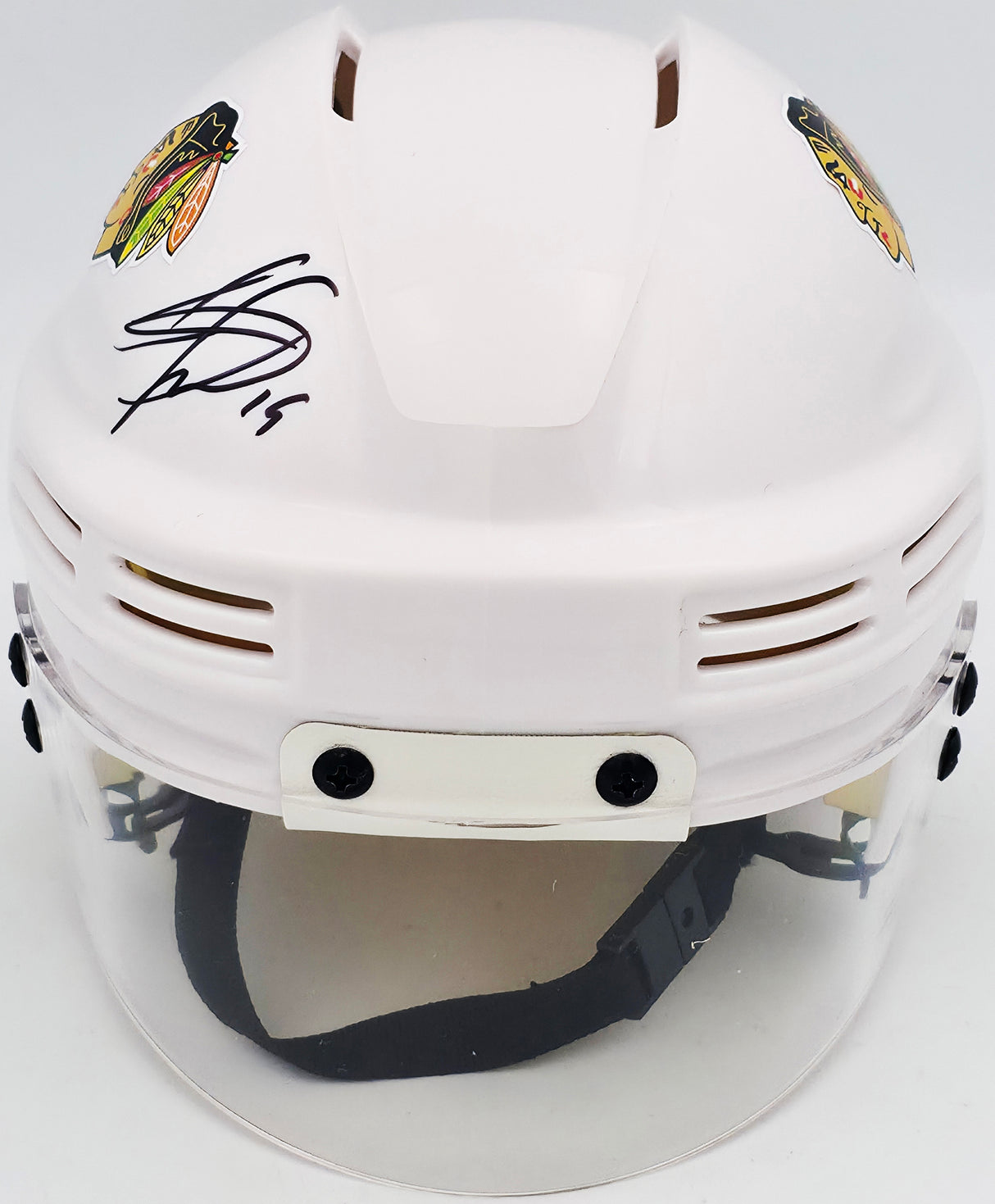 Jonathan Toews Autographed Chicago Blackhawks White Mini Helmet Beckett BAS Witness Stock #250192