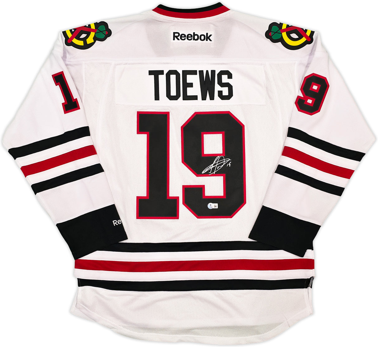 Chicago Blackhawks Jonathan Toews Autographed White Reebok Premier Jersey Size L Beckett BAS Witness Stock #250187