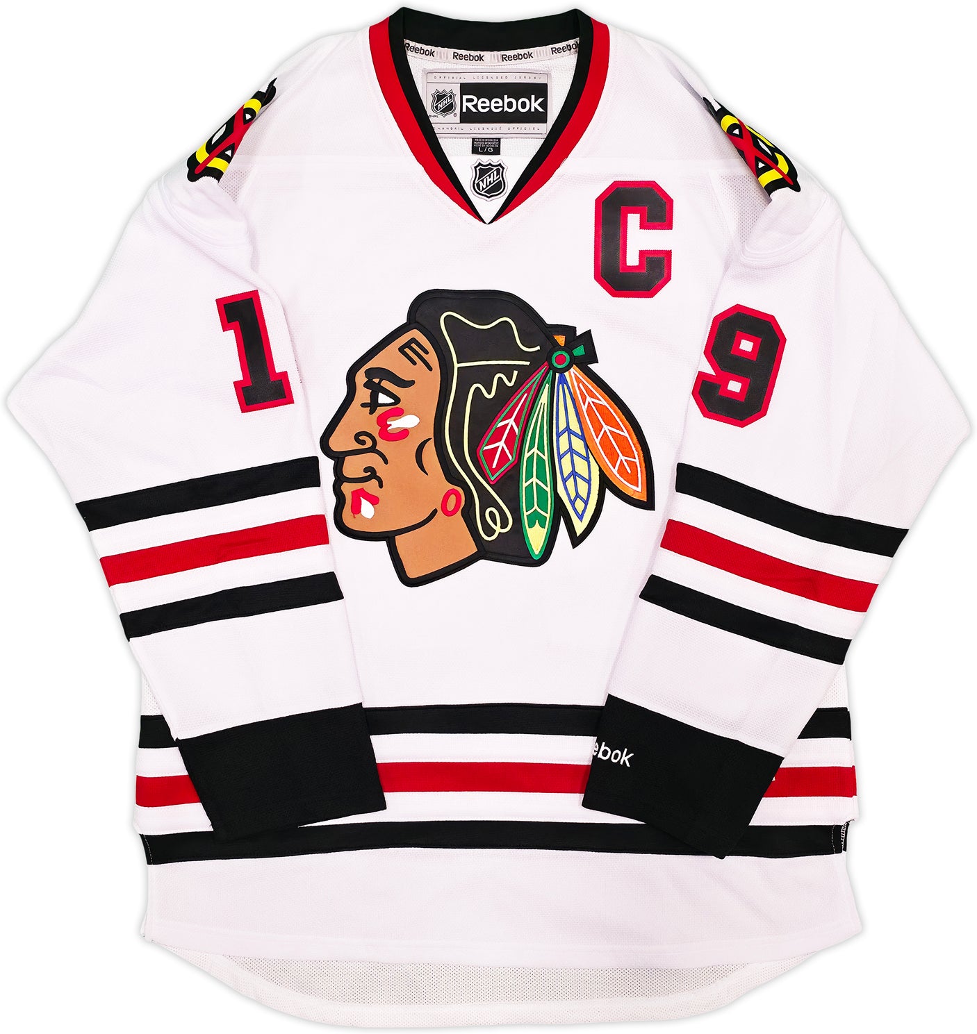 Chicago Blackhawks Jonathan Toews Autographed White Reebok Premier Jersey Size L Beckett BAS Witness Stock #250187