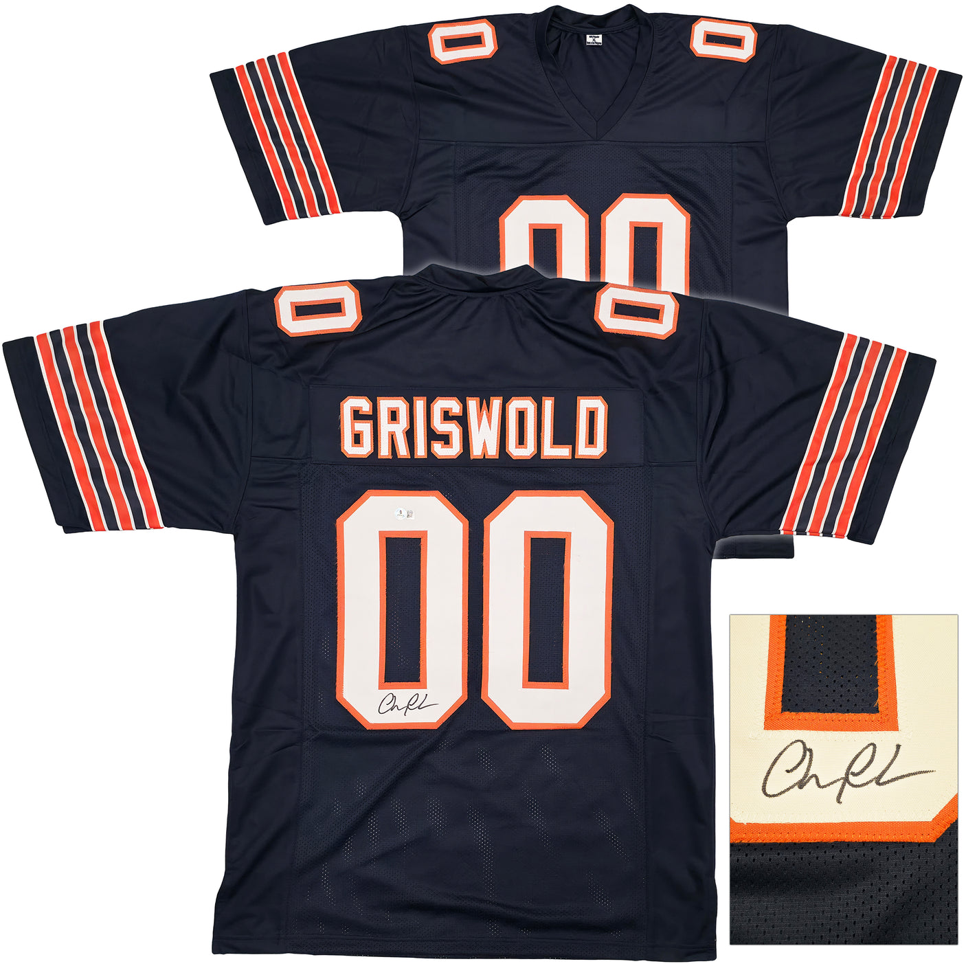 Christmas Vacation Chevy Chase Autographed Blue Jersey Beckett BAS QR Stock #250271