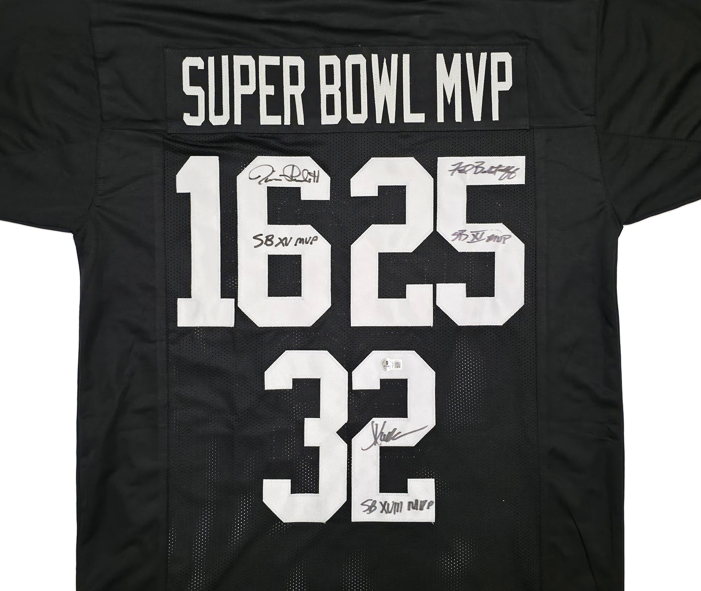 Oakland Raiders Super Bowl MVP's Fred Biletnikoff, Jim Plunkett and Marcus Allen Autographed Black Jersey Beckett BAS Stock #249489