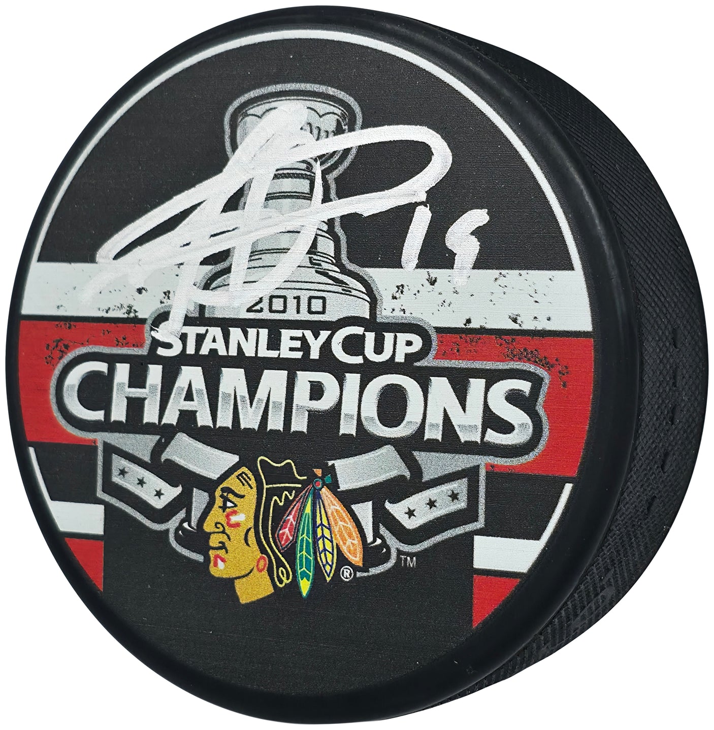 Jonathan Toews Autographed Official 2010 Stanley Cup Champions Chicago Blackhawks Logo Hockey Puck Beckett BAS Witness Stock #250563