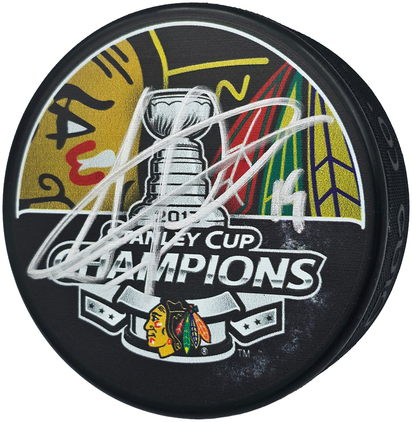 Jonathan Toews Autographed Official 2013 Stanley Cup Champions Chicago Blackhawks Logo Hockey Puck Beckett BAS Witness Stock #250564
