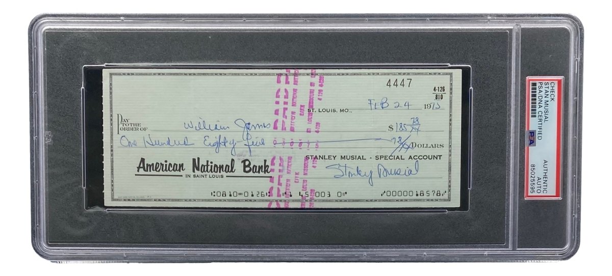Stan Musial St. Louis Cardinals Signed Bank Check PSA/DNA 85025595 - Sports Integrity